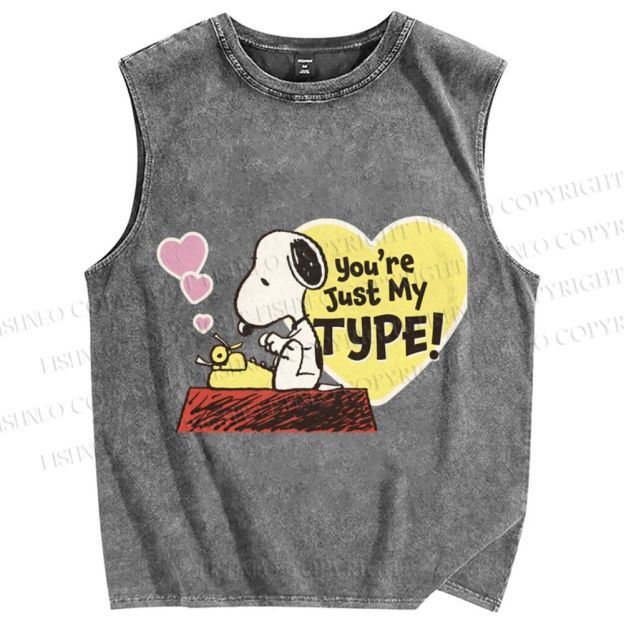 Unisex You Are Just My Type Snoopy Printed Washed Tank Top