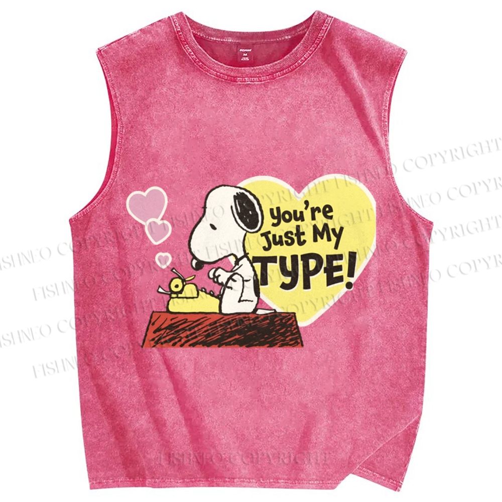 Unisex You Are Just My Type Snoopy Printed Washed Tank Top