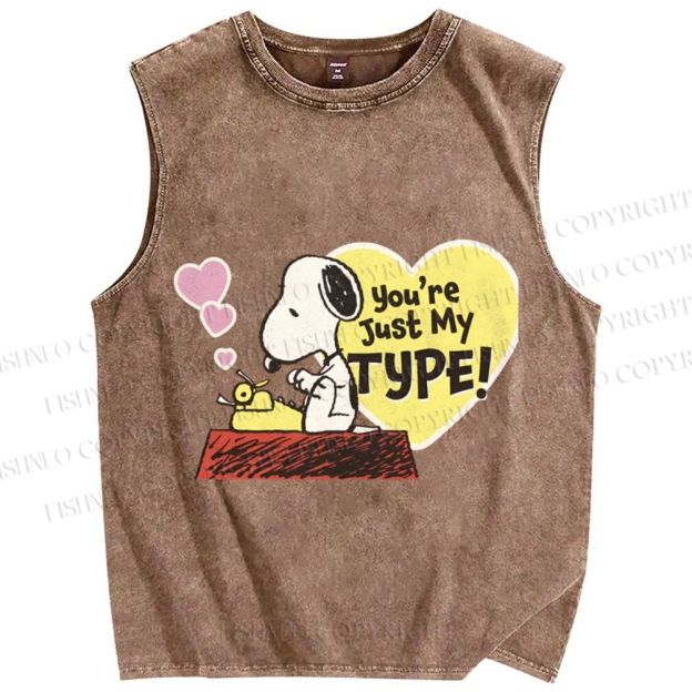 Unisex You Are Just My Type Snoopy Printed Washed Tank Top
