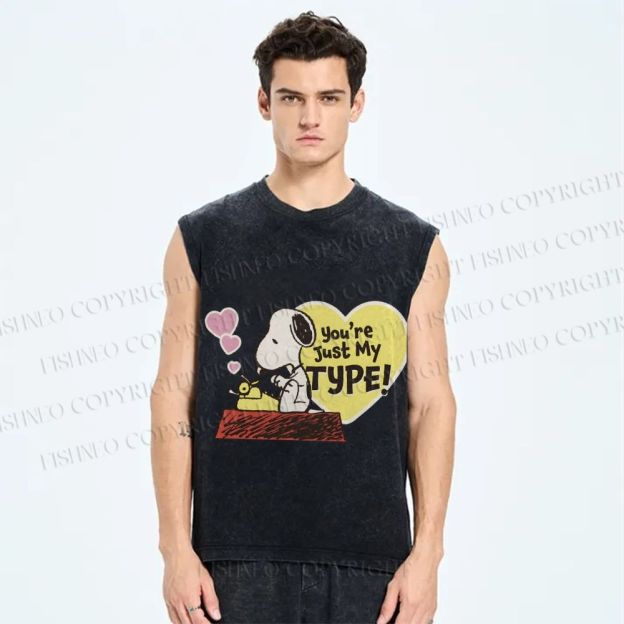 Unisex You Are Just My Type Snoopy Printed Washed Tank Top