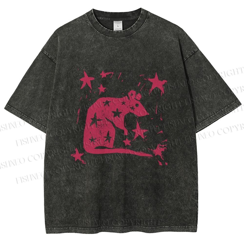 Unisex Pink Rat Stars Printed Washed Tee