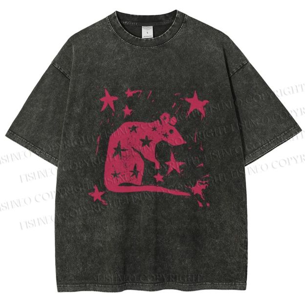 Unisex Pink Rat Stars Printed Washed Tee