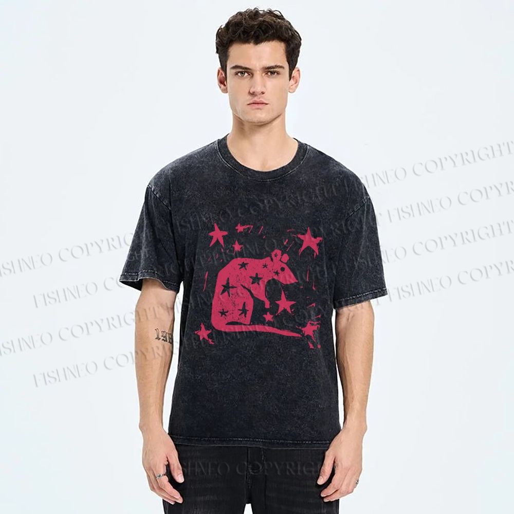 Unisex Pink Rat Stars Printed Washed Tee