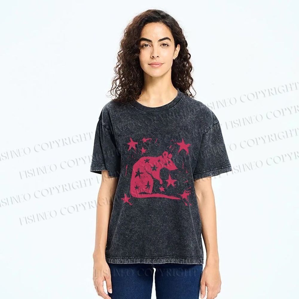 Unisex Pink Rat Stars Printed Washed Tee