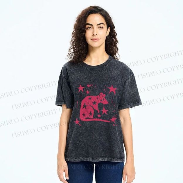 Unisex Pink Rat Stars Printed Washed Tee