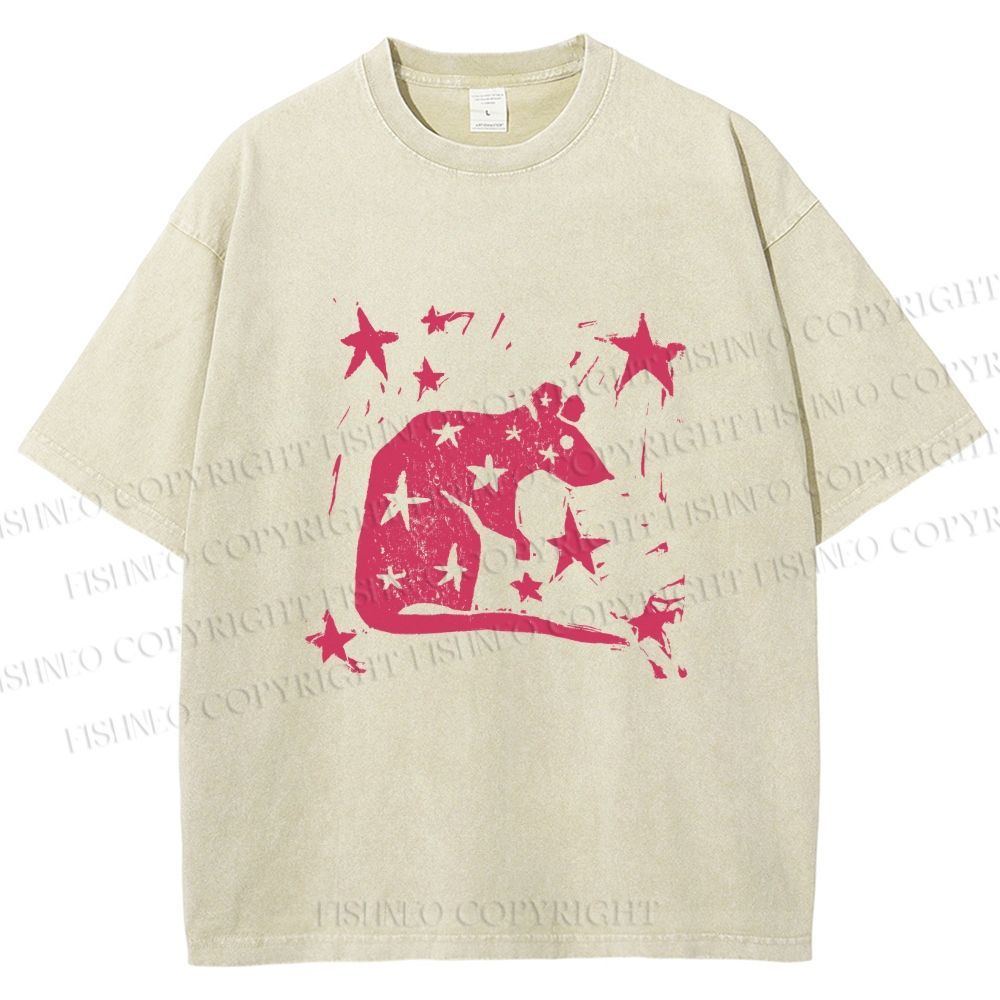 Unisex Pink Rat Stars Printed Washed Tee