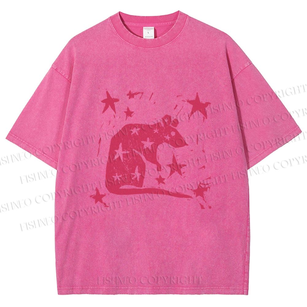 Unisex Pink Rat Stars Printed Washed Tee