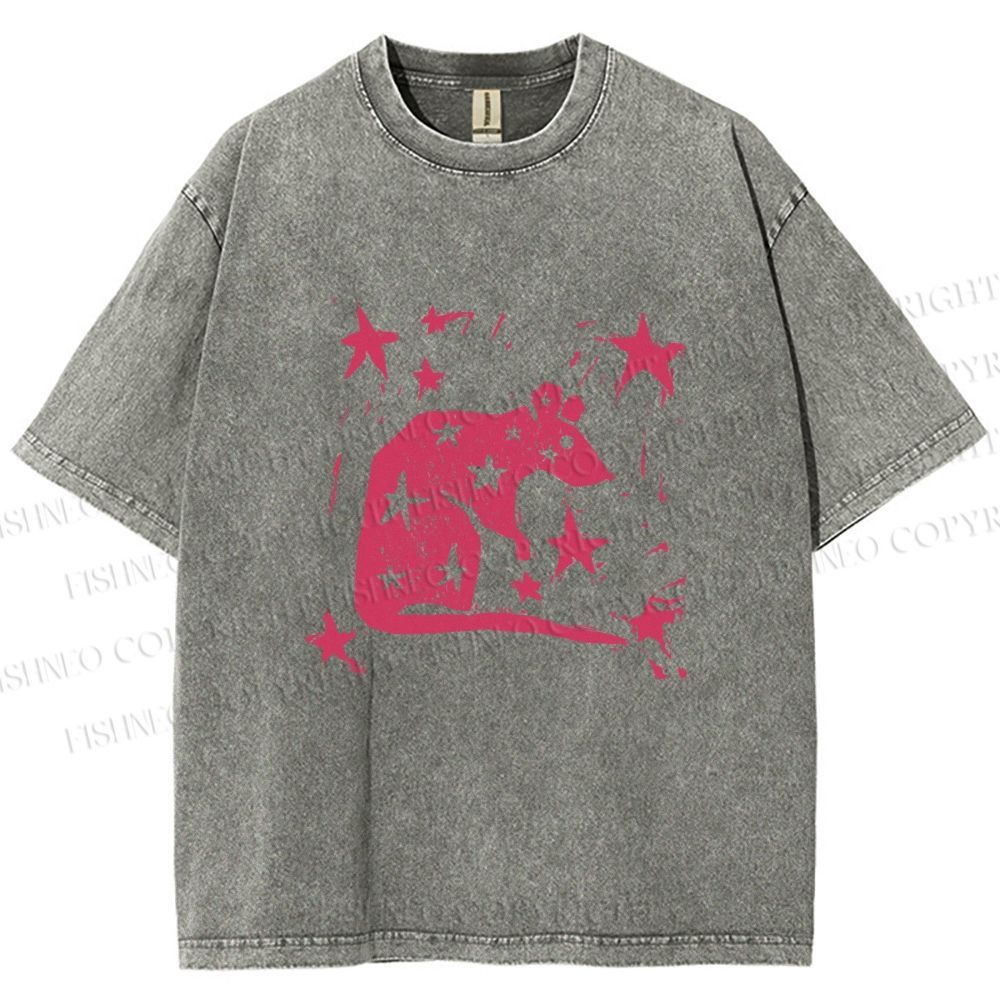 Unisex Pink Rat Stars Printed Washed Tee
