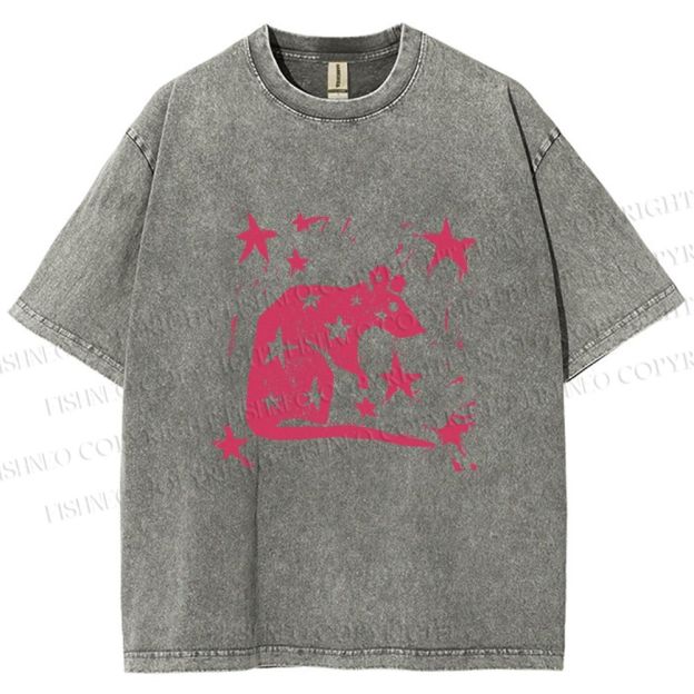 Unisex Pink Rat Stars Printed Washed Tee