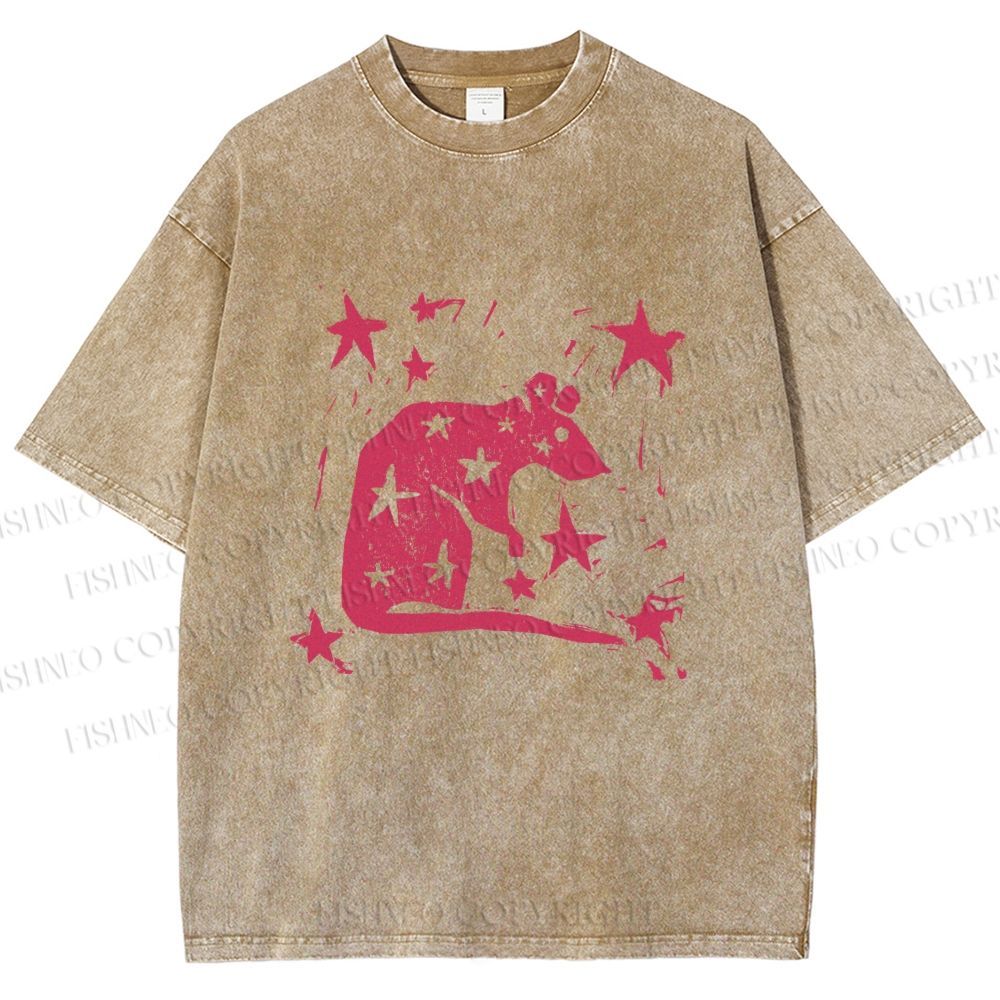 Unisex Pink Rat Stars Printed Washed Tee