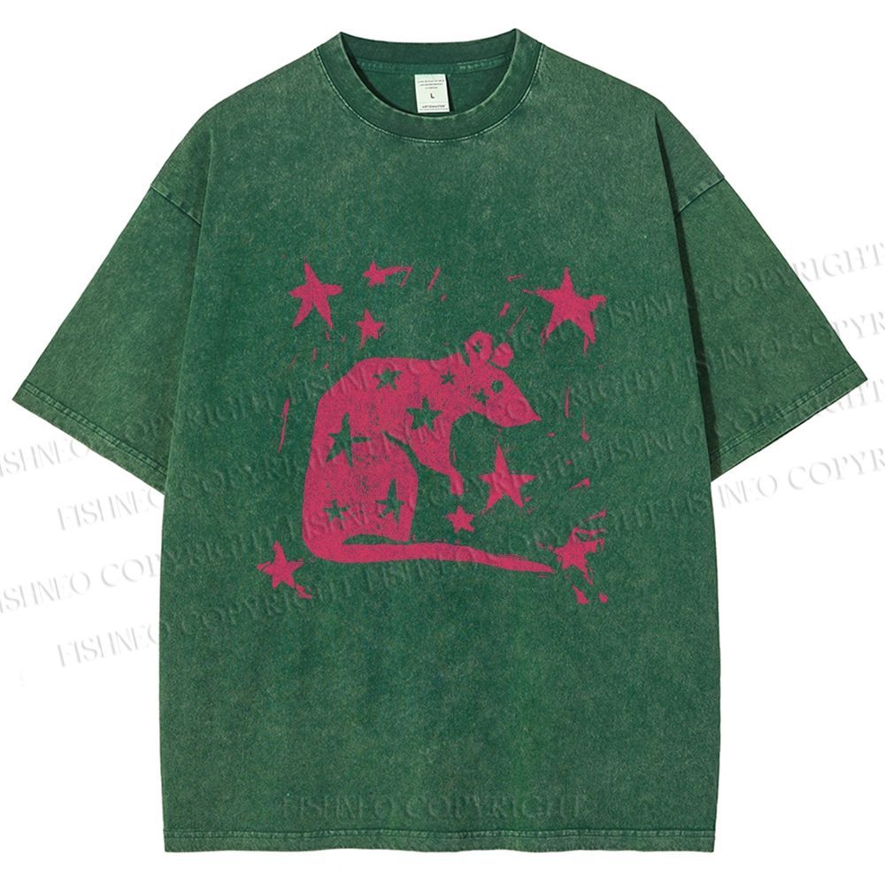 Unisex Pink Rat Stars Printed Washed Tee