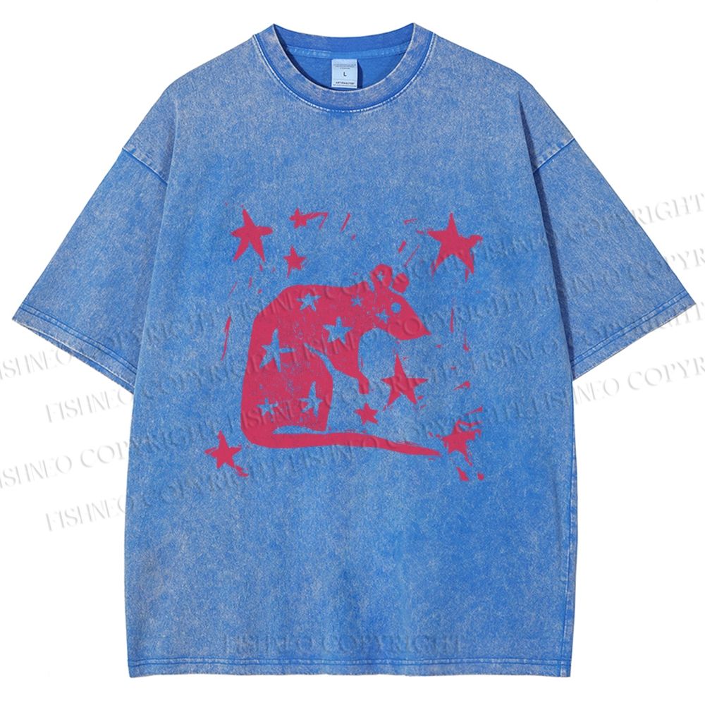 Unisex Pink Rat Stars Printed Washed Tee