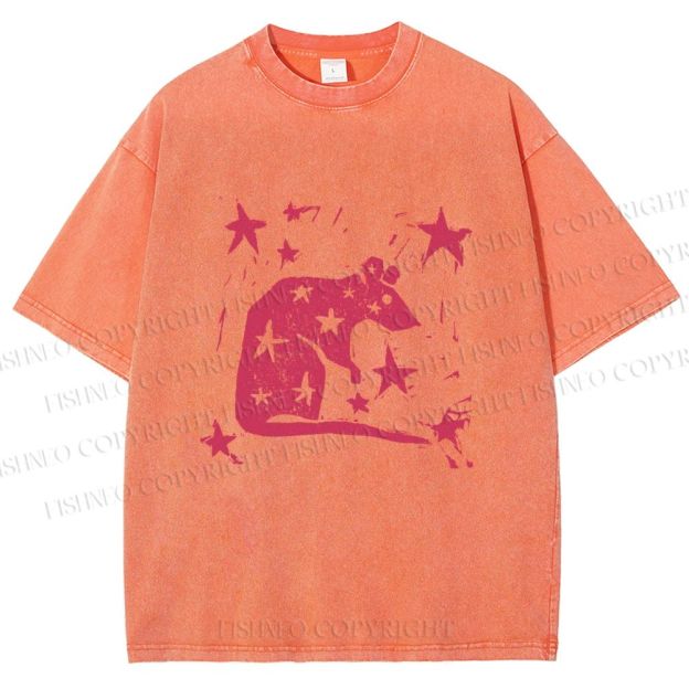 Unisex Pink Rat Stars Printed Washed Tee