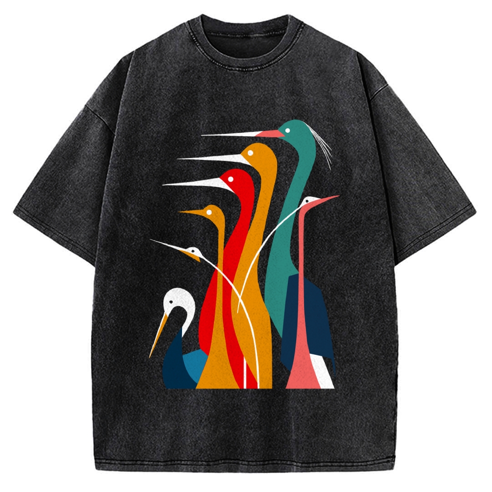 Various Types Of Cranes Vintage Washed T-shirt