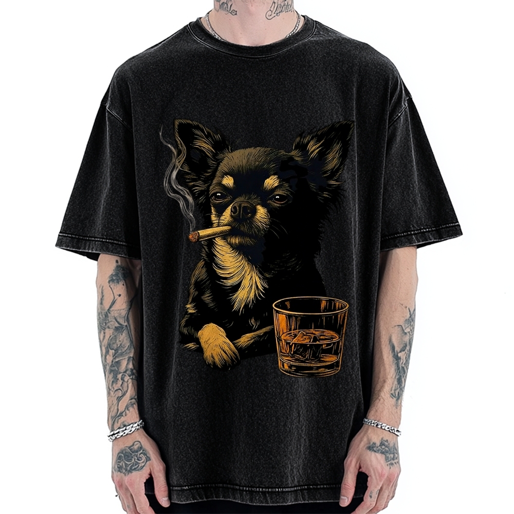Smoking Chihuahua Vintage Washed T-shirt