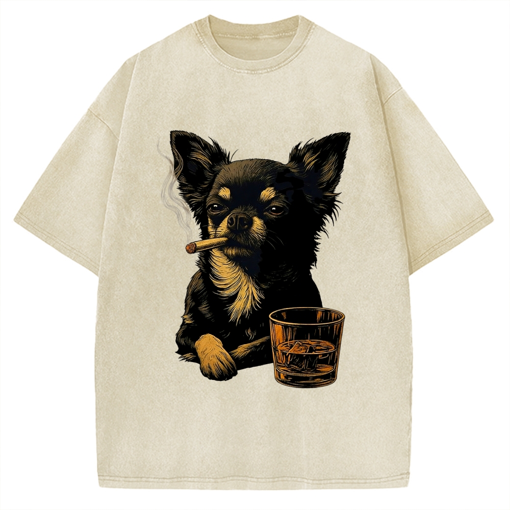 Smoking Chihuahua Vintage Washed T-shirt