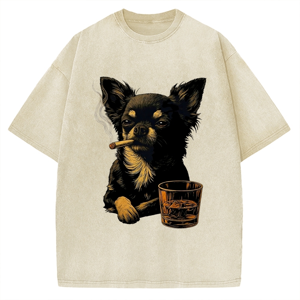 Smoking Chihuahua Vintage Washed T-shirt