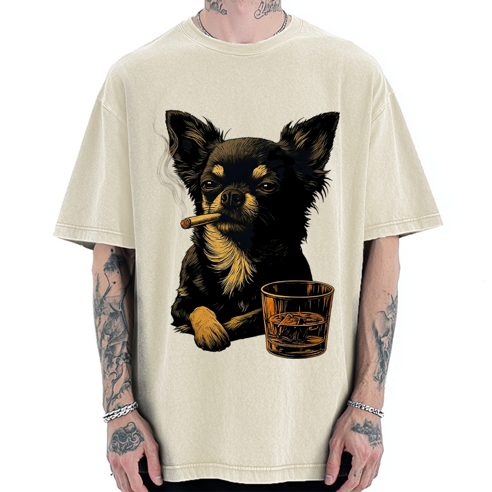Smoking Chihuahua Vintage Washed T-shirt