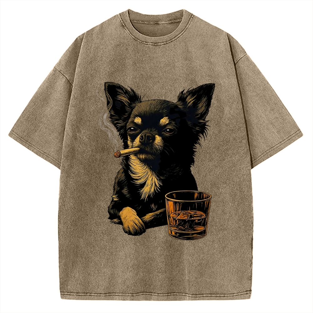 Smoking Chihuahua Vintage Washed T-shirt