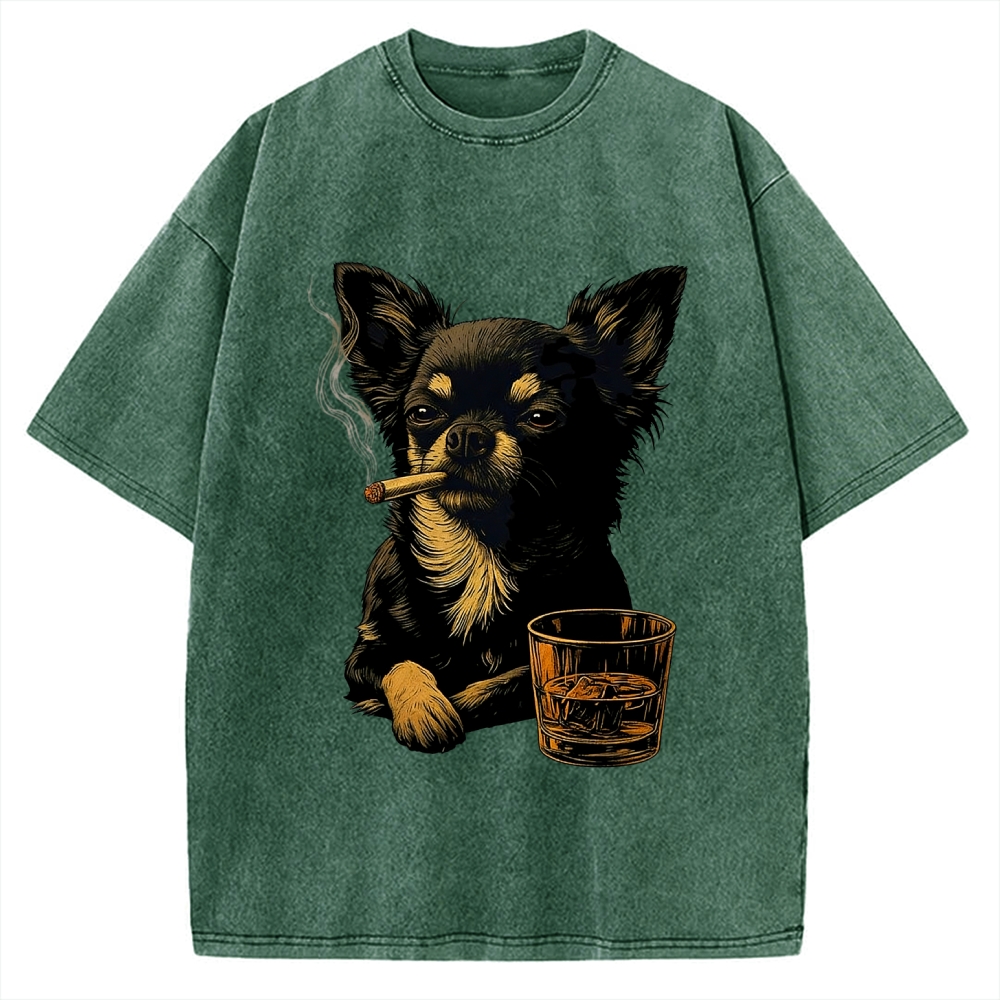Smoking Chihuahua Vintage Washed T-shirt