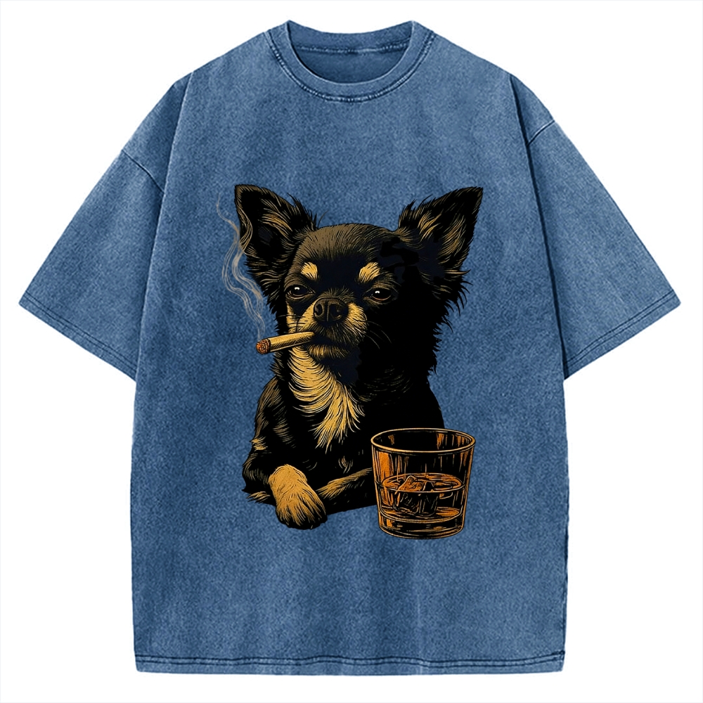 Smoking Chihuahua Vintage Washed T-shirt