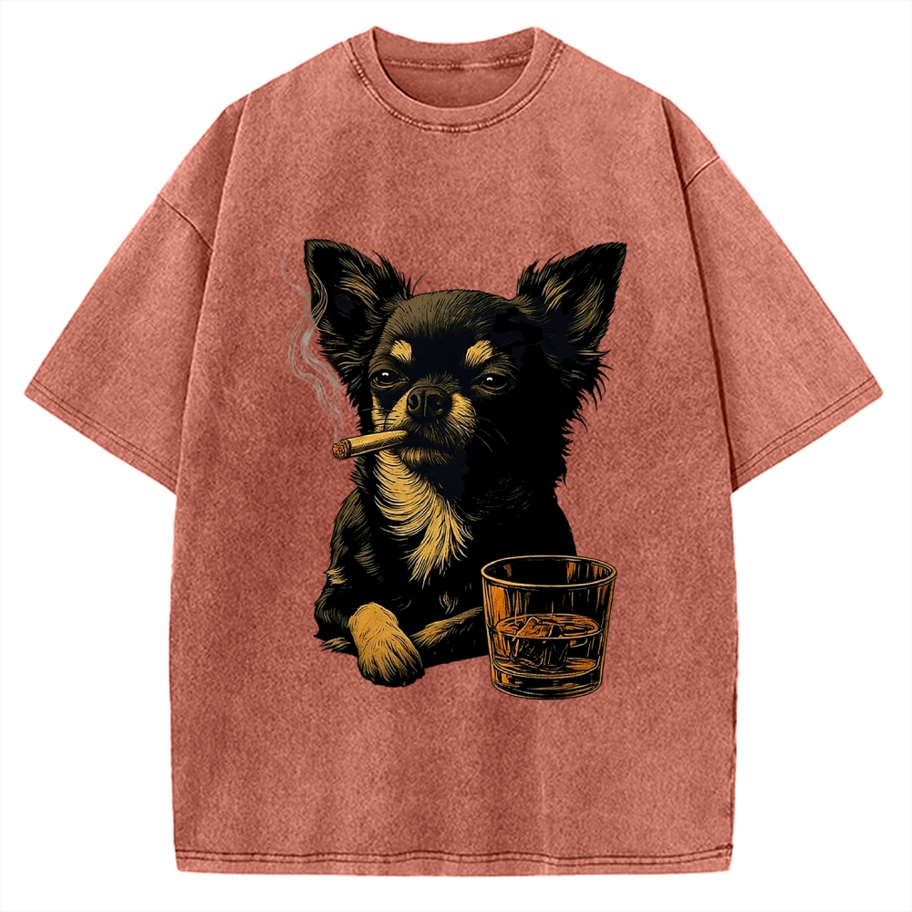 Smoking Chihuahua Vintage Washed T-shirt