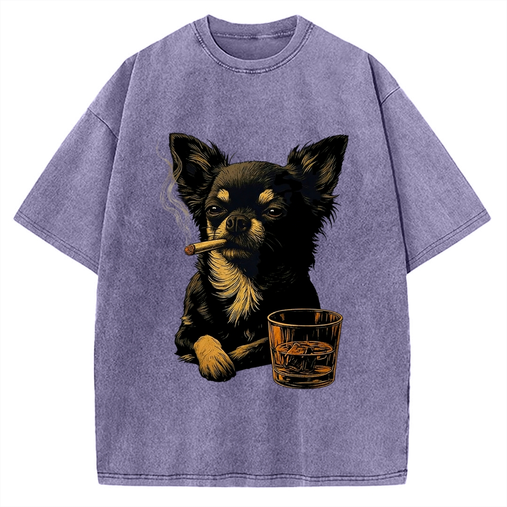 Smoking Chihuahua Vintage Washed T-shirt