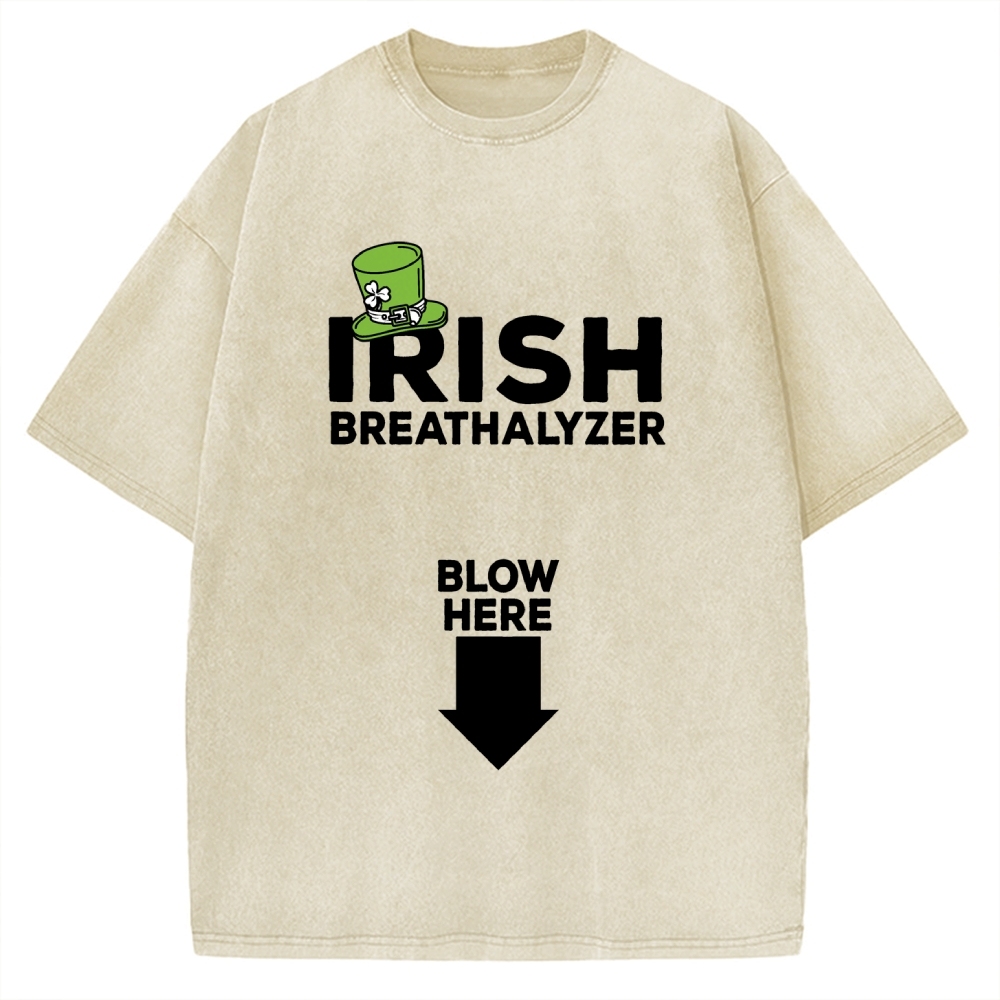 Irish Breathalyzer Blow here Funny St Patrick's Vintage Washed T-shirt