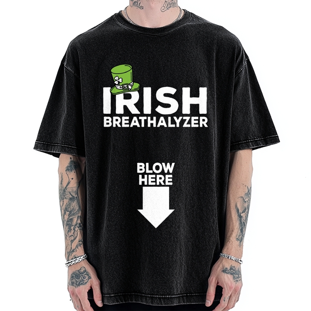 Irish Breathalyzer Blow here Funny St Patrick's Vintage Washed T-shirt