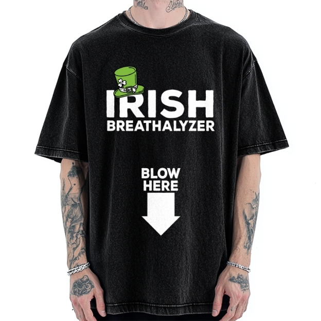 Irish Breathalyzer Blow here Funny St Patrick's Vintage Washed T-shirt