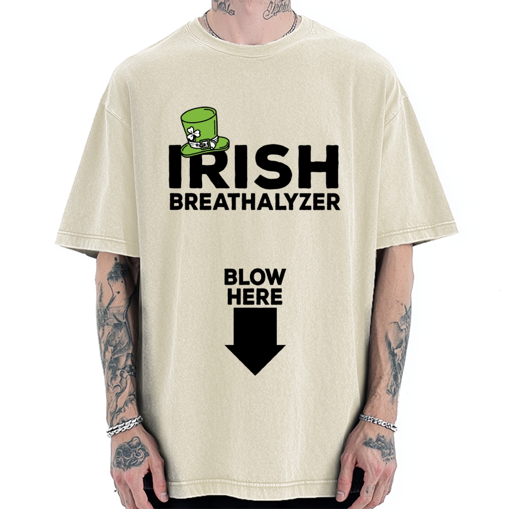Irish Breathalyzer Blow here Funny St Patrick's Vintage Washed T-shirt