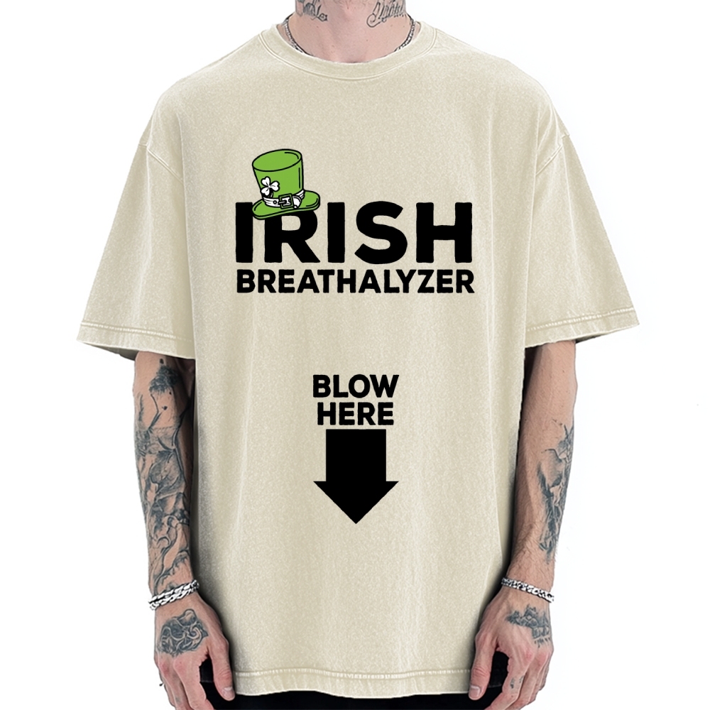 Irish Breathalyzer Blow here Funny St Patrick's Vintage Washed T-shirt