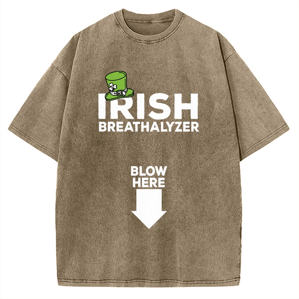 Irish Breathalyzer Blow here Funny St Patrick's Vintage Washed T-shirt