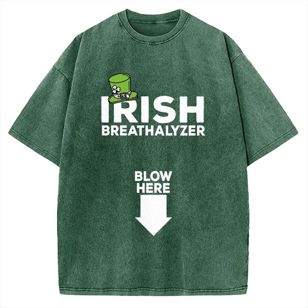 Irish Breathalyzer Blow here Funny St Patrick's Vintage Washed T-shirt