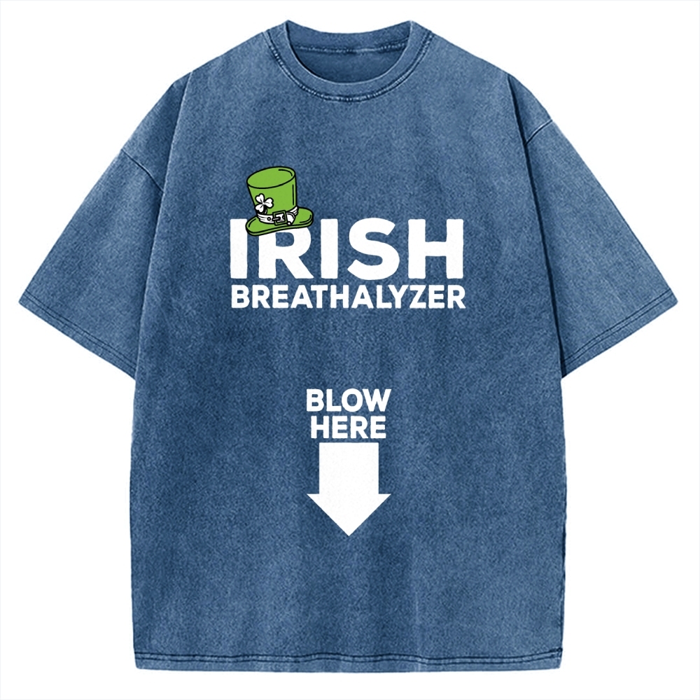 Irish Breathalyzer Blow here Funny St Patrick's Vintage Washed T-shirt