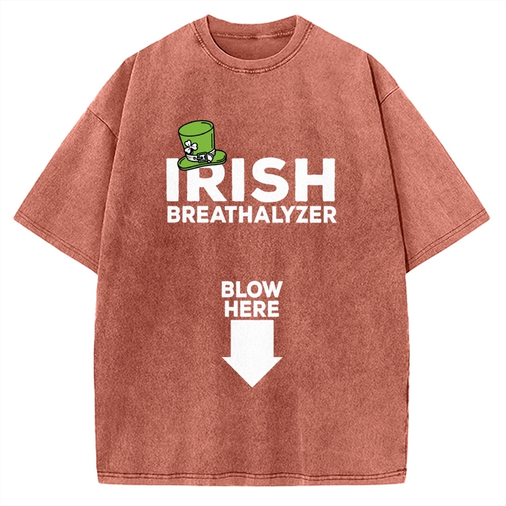 Irish Breathalyzer Blow here Funny St Patrick's Vintage Washed T-shirt