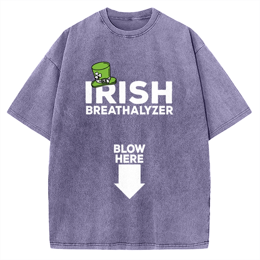 Irish Breathalyzer Blow here Funny St Patrick's Vintage Washed T-shirt