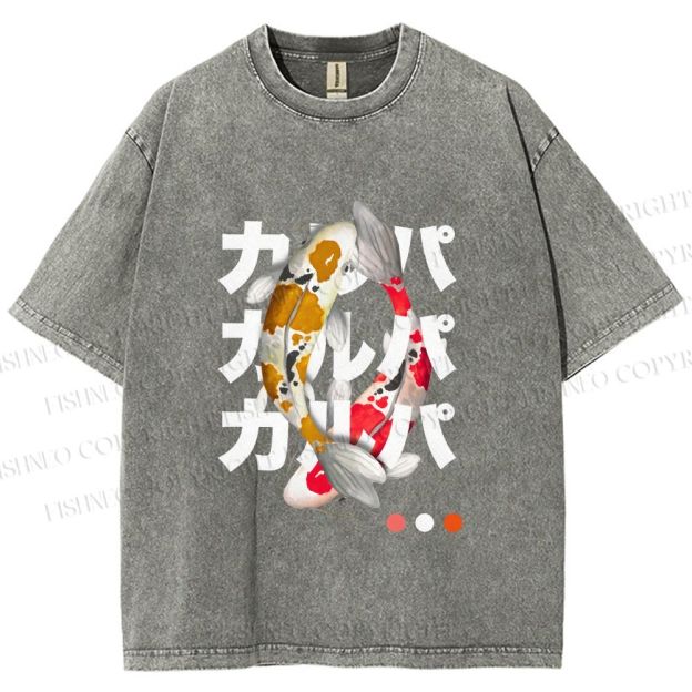 Unisex Koi Kanji Vibe Printed Washed Tee