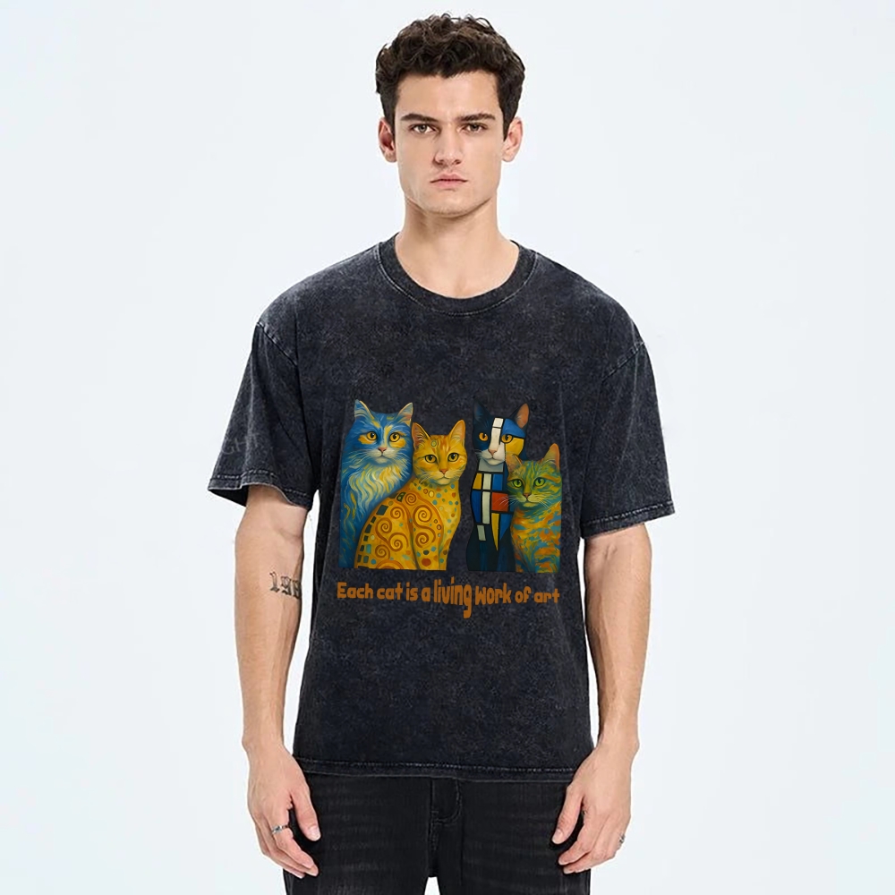 Living Work of Art – Artistic Cats Vintage Washed T-Shirt