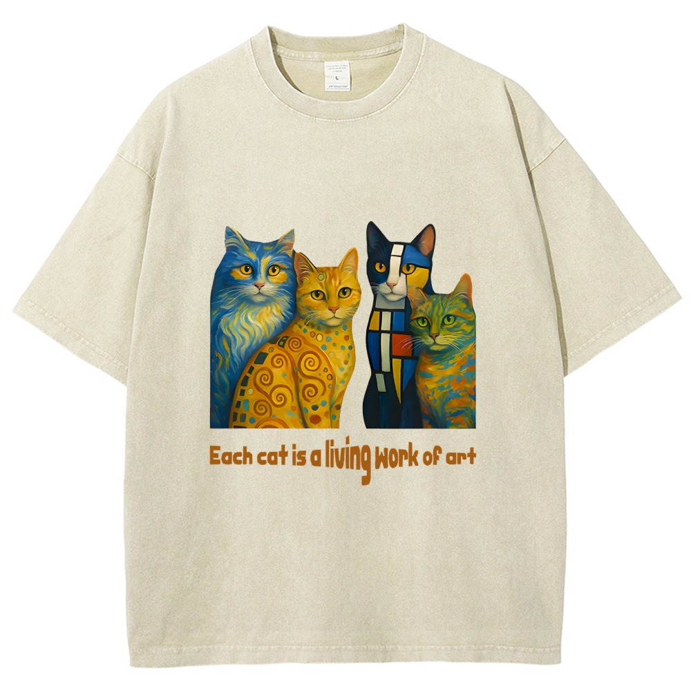 Living Work of Art – Artistic Cats Vintage Washed T-Shirt