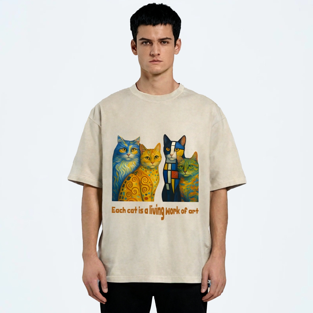 Living Work of Art – Artistic Cats Vintage Washed T-Shirt