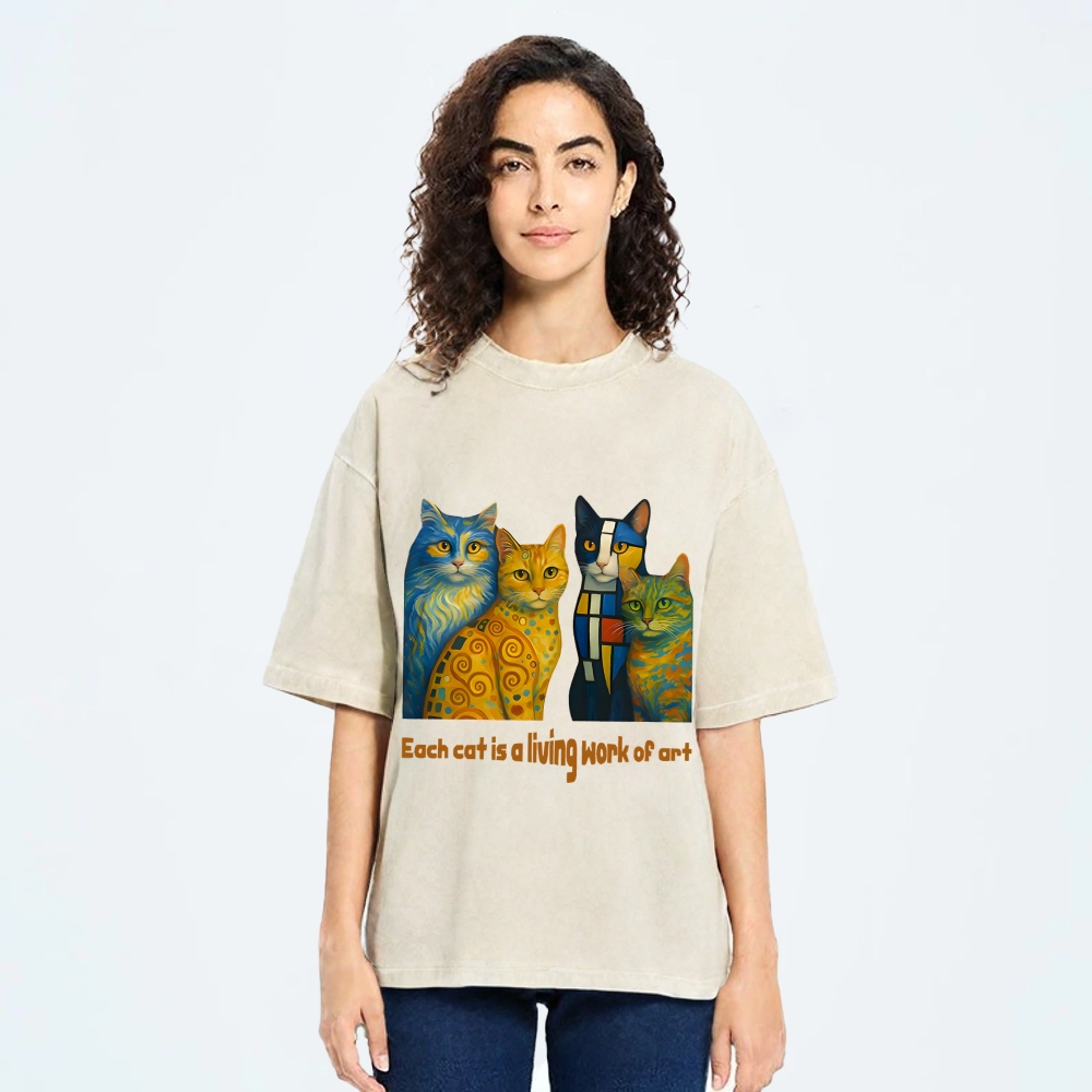 Living Work of Art – Artistic Cats Vintage Washed T-Shirt