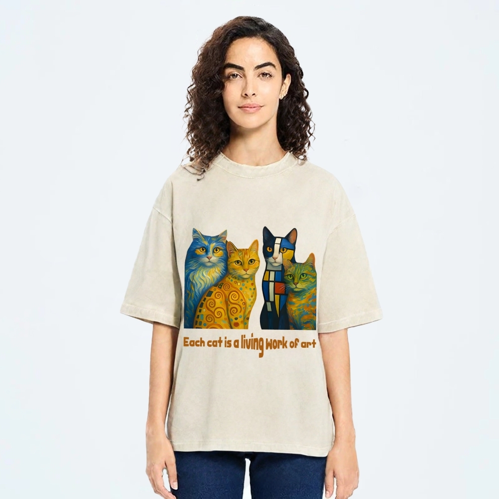 Living Work of Art – Artistic Cats Vintage Washed T-Shirt