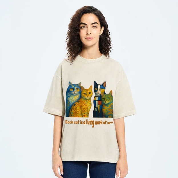 Living Work of Art – Artistic Cats Vintage Washed T-Shirt