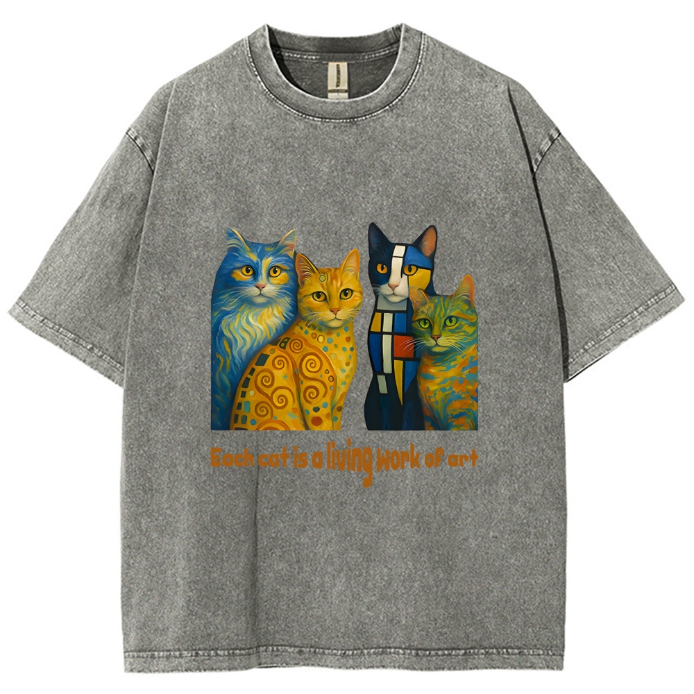 Living Work of Art – Artistic Cats Vintage Washed T-Shirt