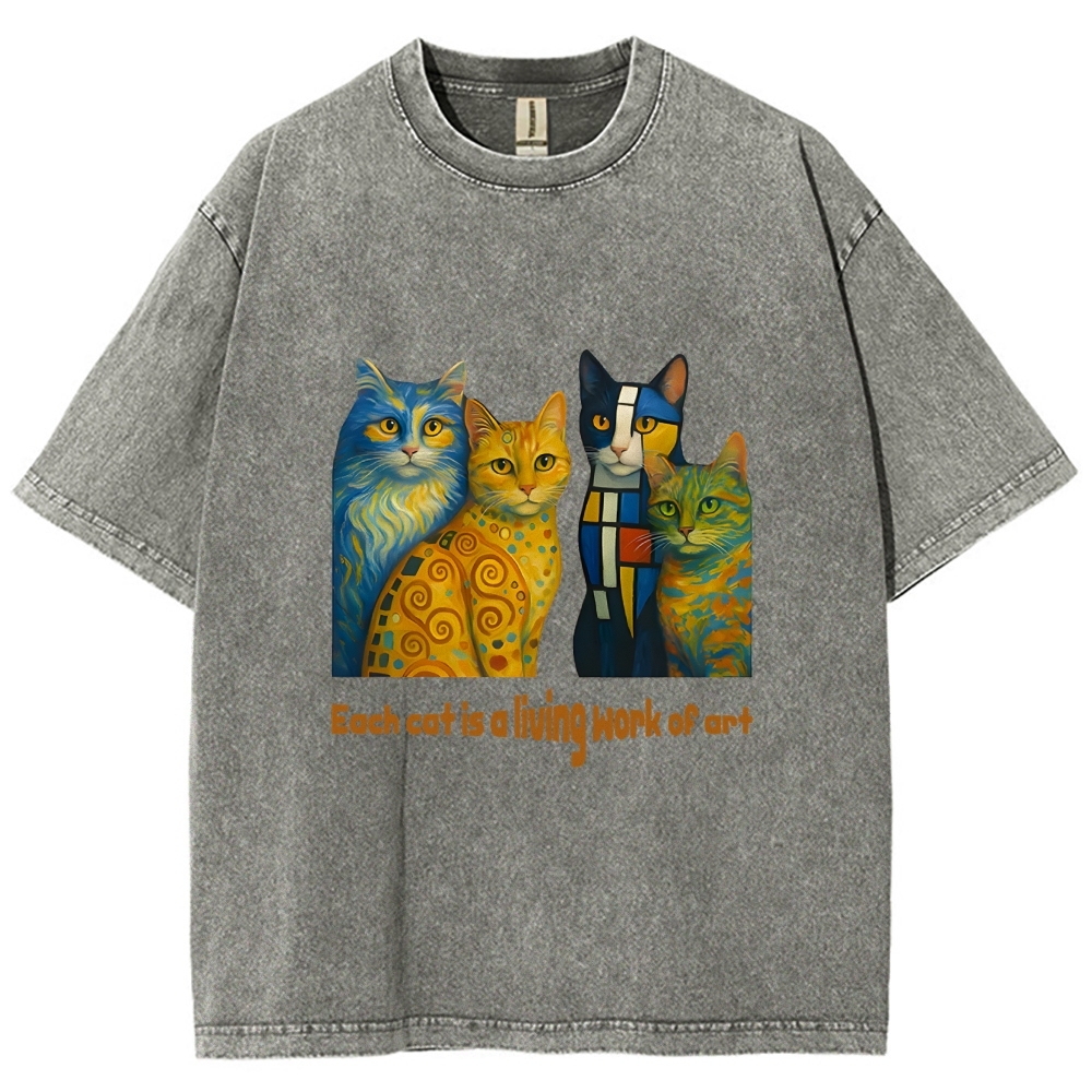 Living Work of Art – Artistic Cats Vintage Washed T-Shirt