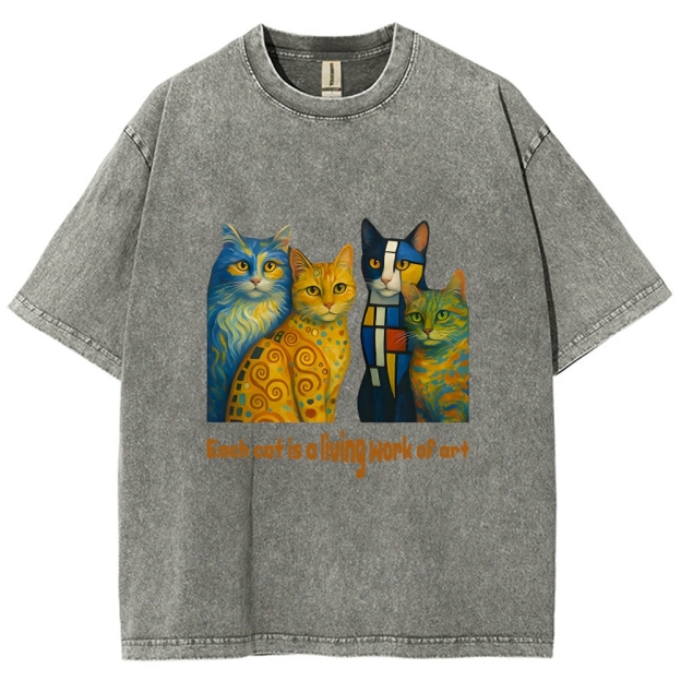 Living Work of Art – Artistic Cats Vintage Washed T-Shirt
