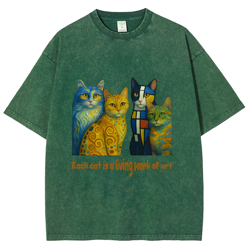 Living Work of Art – Artistic Cats Vintage Washed T-Shirt