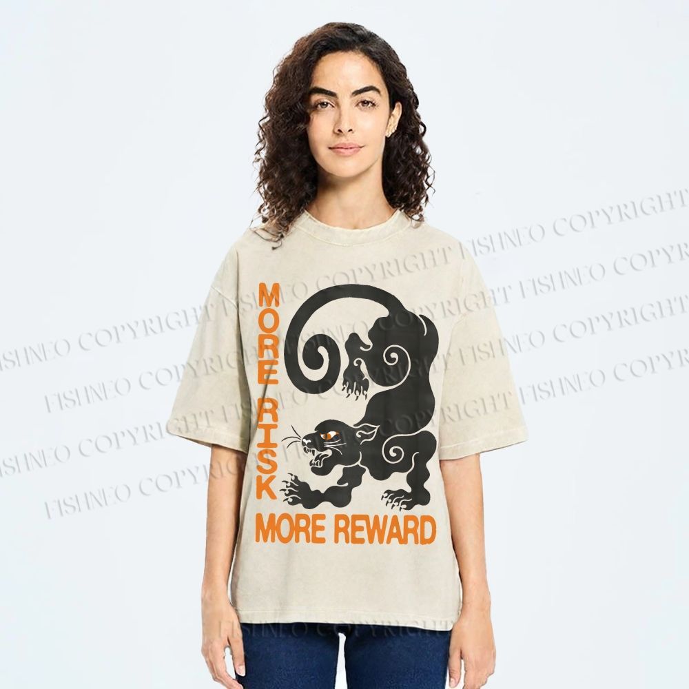 Unisex Risk Reward Black Leopard Printed Washed Tee