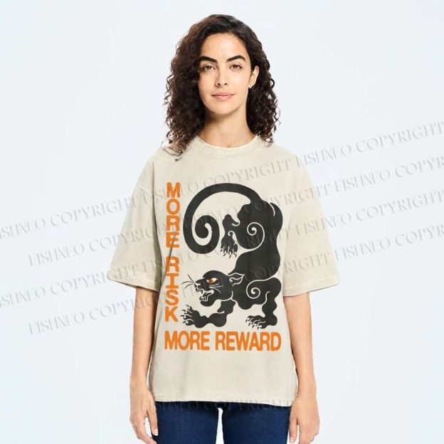 Unisex Risk Reward Black Leopard Printed Washed Tee